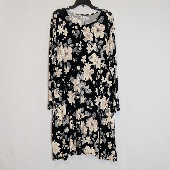 OLD NAVY Black/White Stretch Knit Floral Fit & Flare Midi Dress; Size XXL - Picture 1 of 5